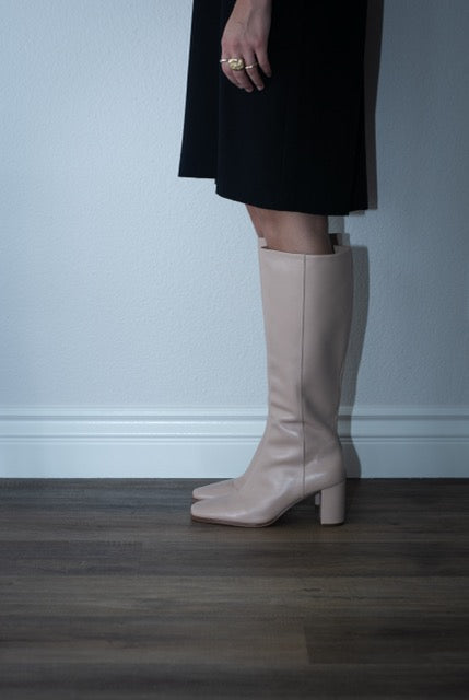 Tan Genuine Leather 1960's inspired Knee High Boots