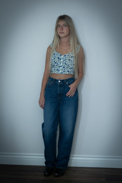 Vintage Blue Floral Crop Tank