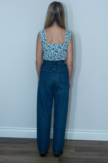 Vintage Blue Floral Crop Tank