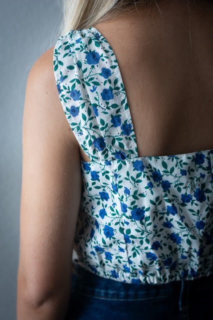 Vintage Blue Floral Crop Tank