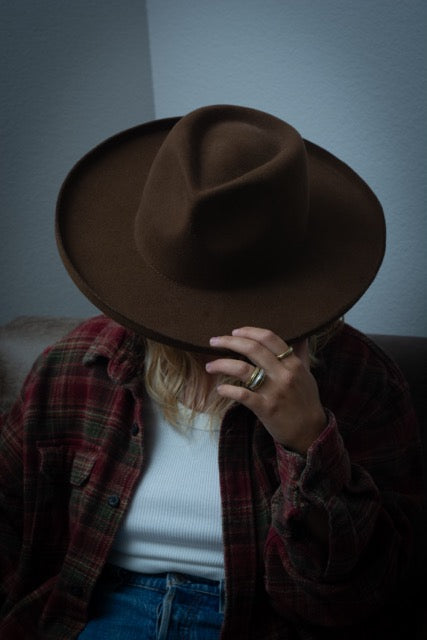 Brown Wool Augustine Wide Brim Hat