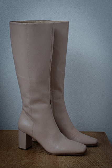 Tan Genuine Leather 1960's inspired Knee High Boots
