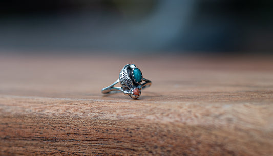 Vintage Turquoise and Coral Ring