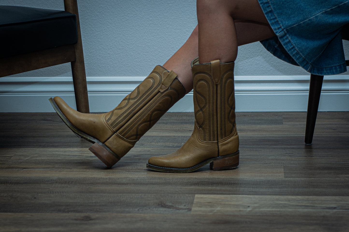 Tan Genuine Leather Cowboy Boots