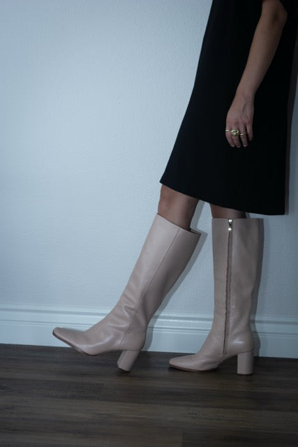 Tan Genuine Leather 1960's inspired Knee High Boots