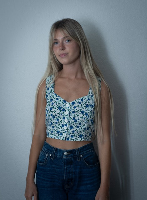 Vintage Blue Floral Crop Tank