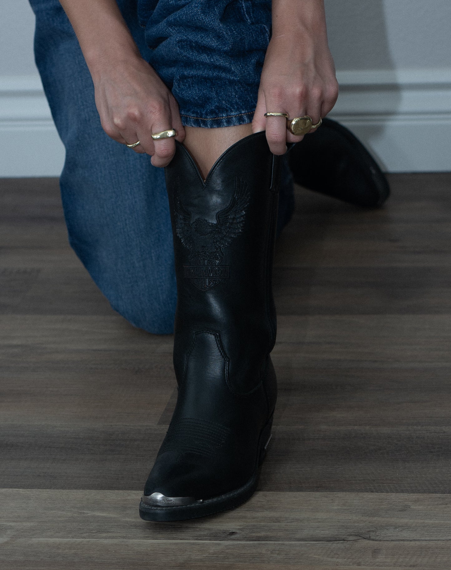 Vintage Black Harley Davidson Cowboy Boots