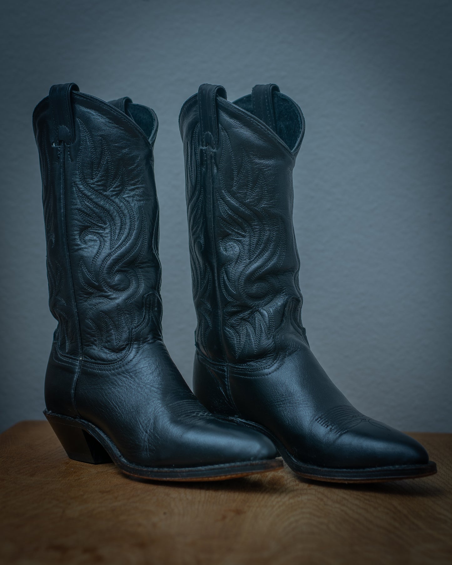 Black Genuine Leather Cowboy Boots