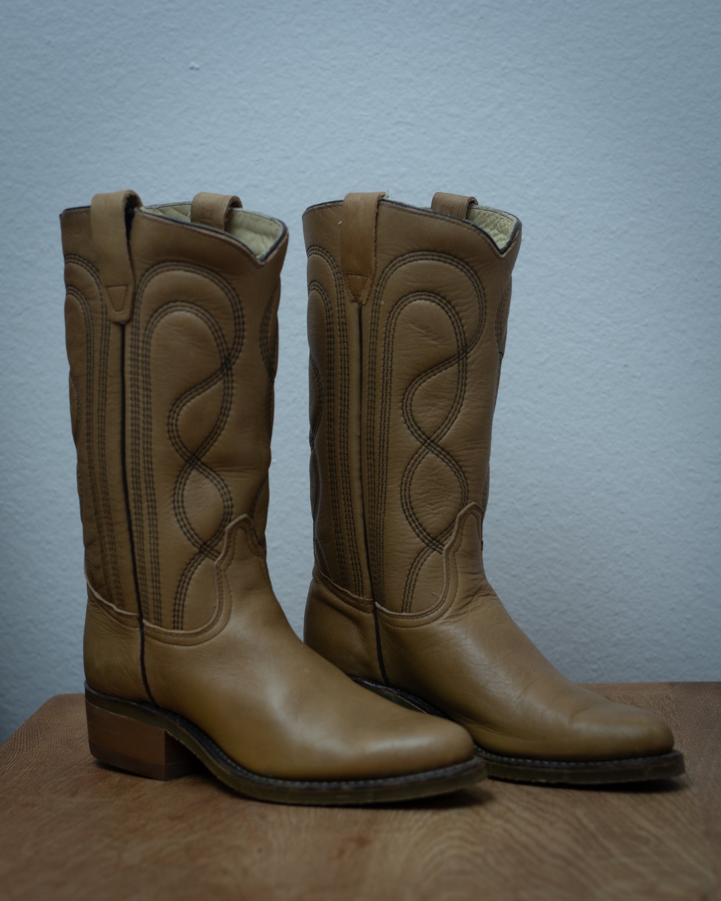 Tan Genuine Leather Cowboy Boots